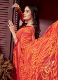 Red Contemporary Saree in Georgette with Print - 1