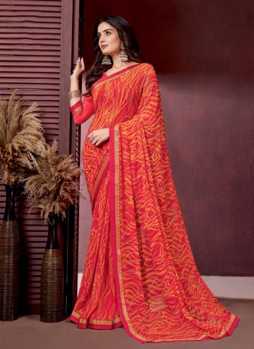 Red Contemporary Saree in Georgette with Print