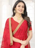 Red Contemporary Saree in Net with Embroidered - 1