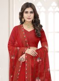 Red Contemporary Saree in Shimmer with Embroidered - 1