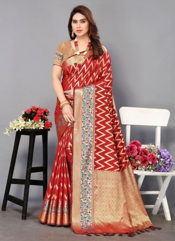 Red Contemporary Saree in Silk with Jacquard Work