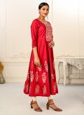Red Cotton  Embroidered Designer Kurti for Ceremonial - 3