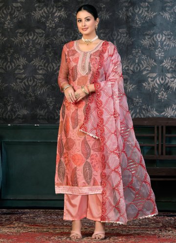 Red Cotton  Embroidered Palazzo Suit for Ceremonia