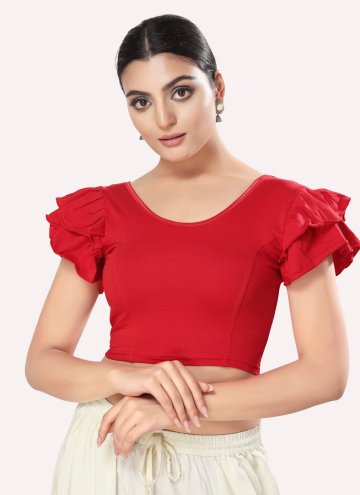 Red Cotton Lycra Plain Work  for Casual