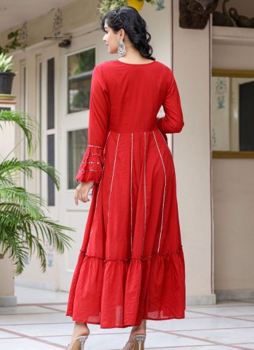 Red Cotton  Mirror Work Readymade Designer Gown