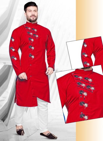 Red Cotton  Resham Work Kurta Pyjama