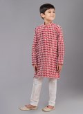 Red Cotton Silk Embroidered Kurta Pyjama for Engagement - 1