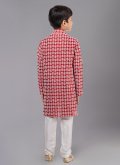 Red Cotton Silk Embroidered Kurta Pyjama for Engagement - 3