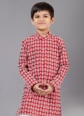 Red Cotton Silk Embroidered Kurta Pyjama for Engagement - 4