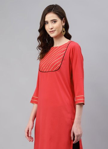 Red Designer Kurti in Rayon with Embroidered