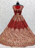 Red Designer Lehenga Choli in Velvet with Dimond - 1