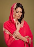 Red Designer Palazzo Salwar Suit in Georgette with Sequins Work - 1