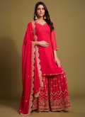 Red Designer Palazzo Salwar Suit in Georgette with Sequins Work - 2