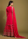 Red Designer Palazzo Salwar Suit in Georgette with Sequins Work - 3