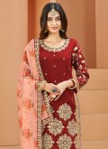 Red Designer Salwar Kameez in Art Silk with Embroidered - 1