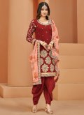 Red Designer Salwar Kameez in Art Silk with Embroidered - 2
