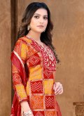 Red Fancy Fabric Hand Work Salwar Suit for Casual - 1