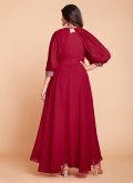 Red Faux Georgette Dori Work Readymade Designer Gown - 2