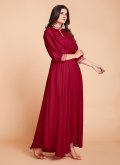 Red Faux Georgette Dori Work Readymade Designer Gown - 3
