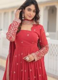 Red Faux Georgette Embroidered Designer Gown for Festival - 2