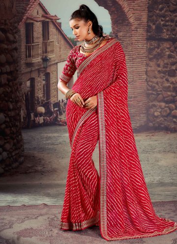 Red Georgette Border Casual Saree for Casual