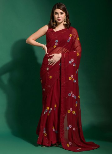 Red Georgette Designer Designer Saree for Mehndi