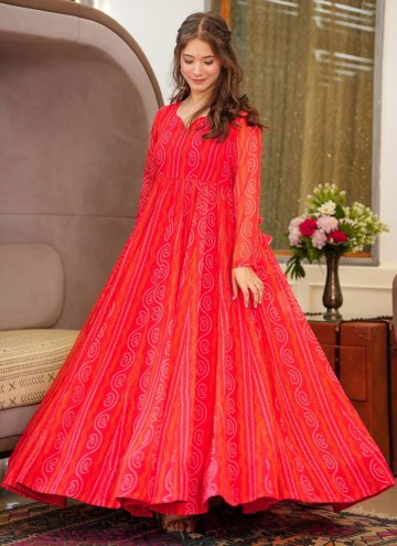 Red Georgette Digital Print Gown