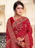 Red Georgette Embroidered Contemporary Saree for Festival - 1