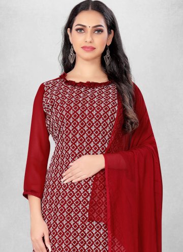 Red Georgette Embroidered Straight Salwar Kameez for Casual