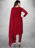Red Georgette Embroidered Straight Salwar Kameez for Casual - 2