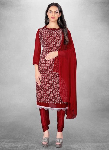 Red Georgette Embroidered Straight Salwar Kameez f