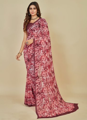 Red Georgette Floral Print Classic Designer Saree for Casual