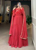 Red Georgette Printed Readymade Designer Gown for Ceremonial - 3