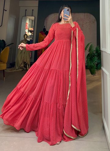 Red Georgette Printed Readymade Designer Gown for Ceremonial