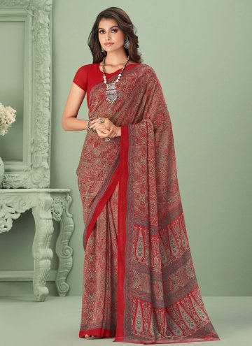 Red Georgette Printed Trendy Saree for Casual