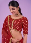 Red Georgette Sequins Work Lehenga Choli for Engagement - 1