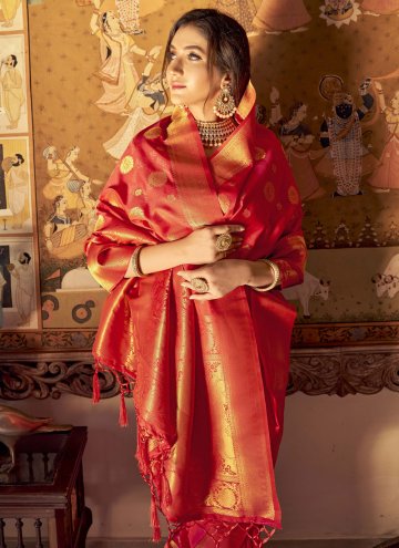Red Handloom Silk Woven Classic Designer Saree for Ceremonial