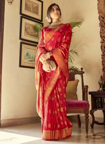 Red Handloom Silk Woven Classic Designer Saree for