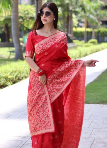 Red Handloom Silk Woven Traditional Saree for Casual
