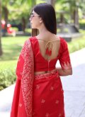 Red Handloom Silk Woven Traditional Saree for Casual - 2