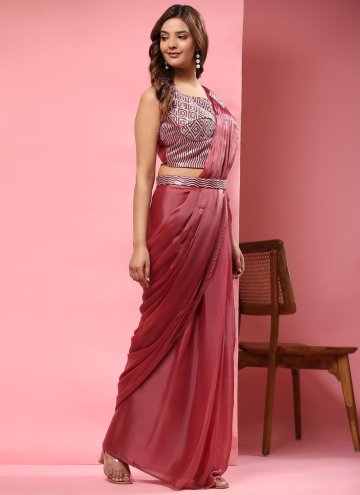 Red Imported Embroidered Trendy Saree for Ceremonial