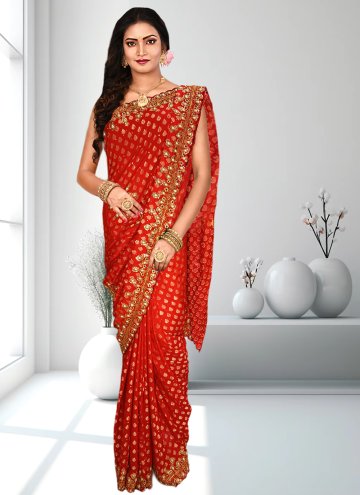 Red Jacquard Embroidered Trendy Saree