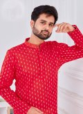 Red Kurta in Cotton  with Woven - 1