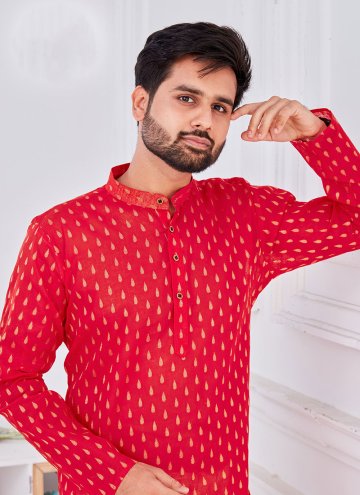 Red Kurta in Cotton  with Woven