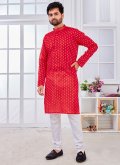 Red Kurta in Cotton  with Woven - 2