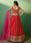 Red Lehenga Choli in Georgette with Embroidered - 1