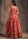 Red Lehenga Choli in Organza with Embroidered - 1