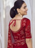 Red Net Embroidered Classic Designer Saree - 2