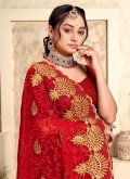 Red Net Embroidered Classic Designer Saree for Ceremonial - 1