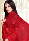 Red Net Embroidered Contemporary Saree - 1